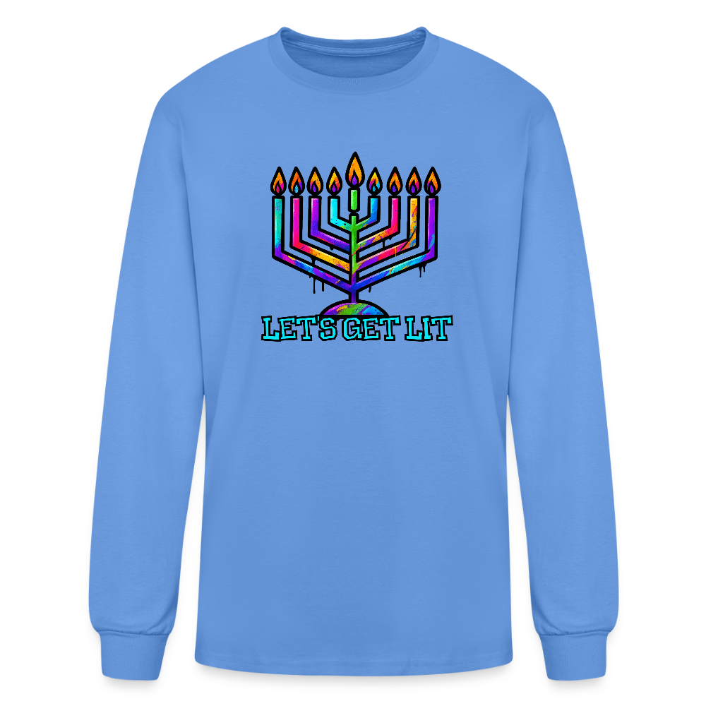 Let's Get Lit Chabad Menorah Men's Long Sleeve T-Shirt - carolina blue