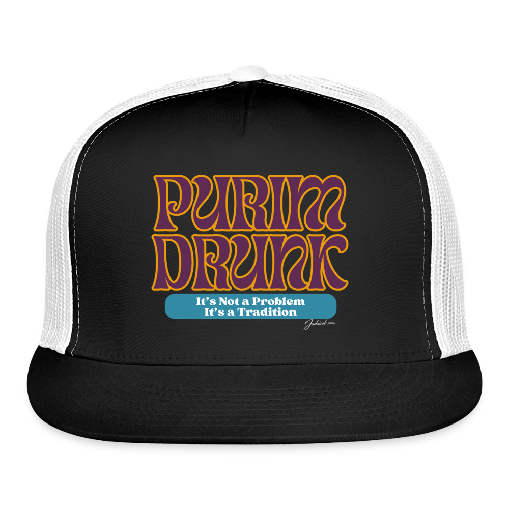 Purim Drunk Trucker Hat - black/white