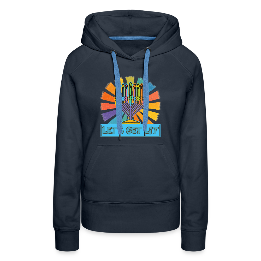 Radiant Retro Let's Get Lit Menorah Women’s Premium Hoodie - navy