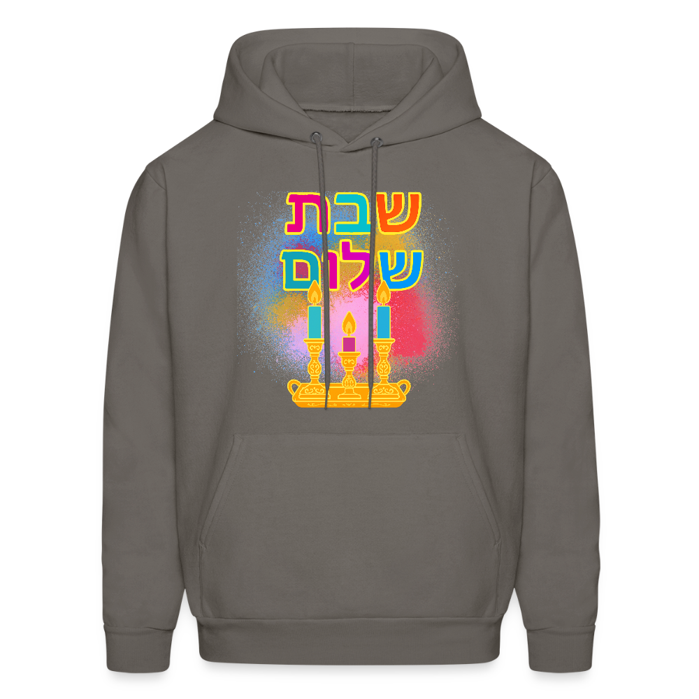 Shabbat Shalom  Neon Hebrew Art Men's Hoodie - asphalt gray