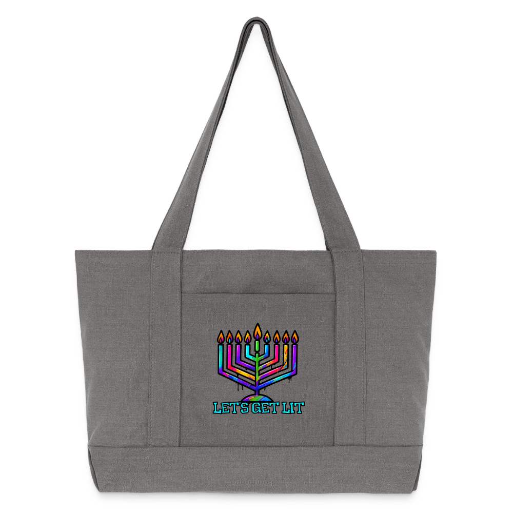 Let’s Get Lit Chabad Menorah Cotton Pigment Dyed Tote Bag - charcoal grey