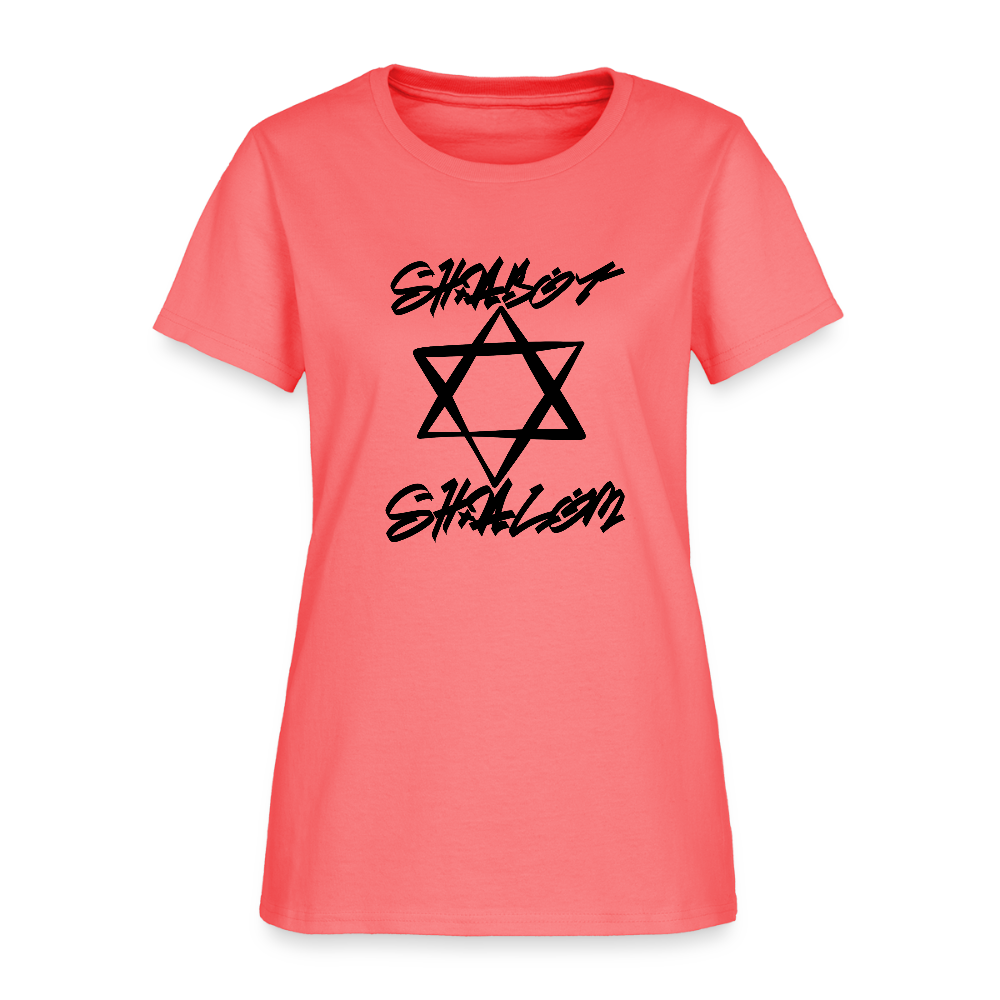 Shabbat Shalom Graffiti Star Women's T-Shirt - coral