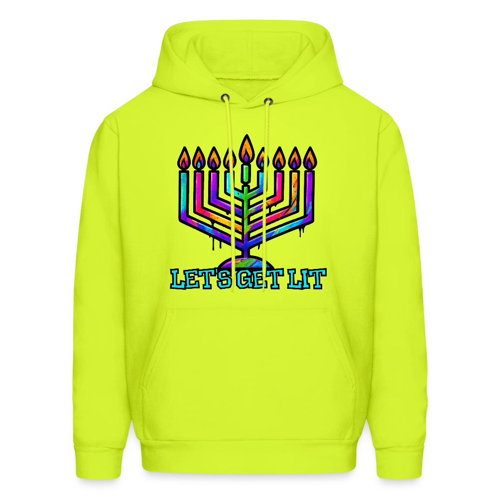 Let’s Get Lit Chabad Menorah Men's Hoodie - safety green