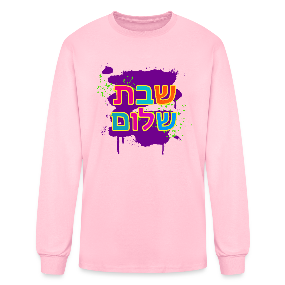 Shabbat Shalom Neon Pop Men's Long Sleeve T-Shirt - pink
