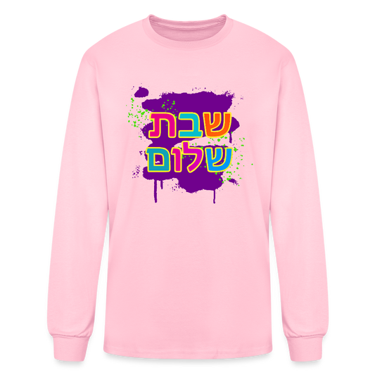 Shabbat Shalom Neon Pop Men's Long Sleeve T-Shirt - pink