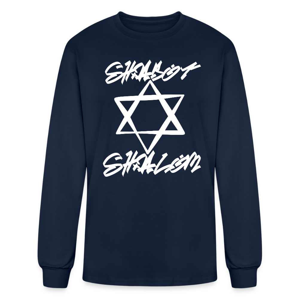 Shabbat Shalom Graffiti Light Star Men's Long Sleeve T-Shirt - navy
