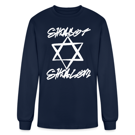 Shabbat Shalom Graffiti Light Star Men's Long Sleeve T-Shirt - navy