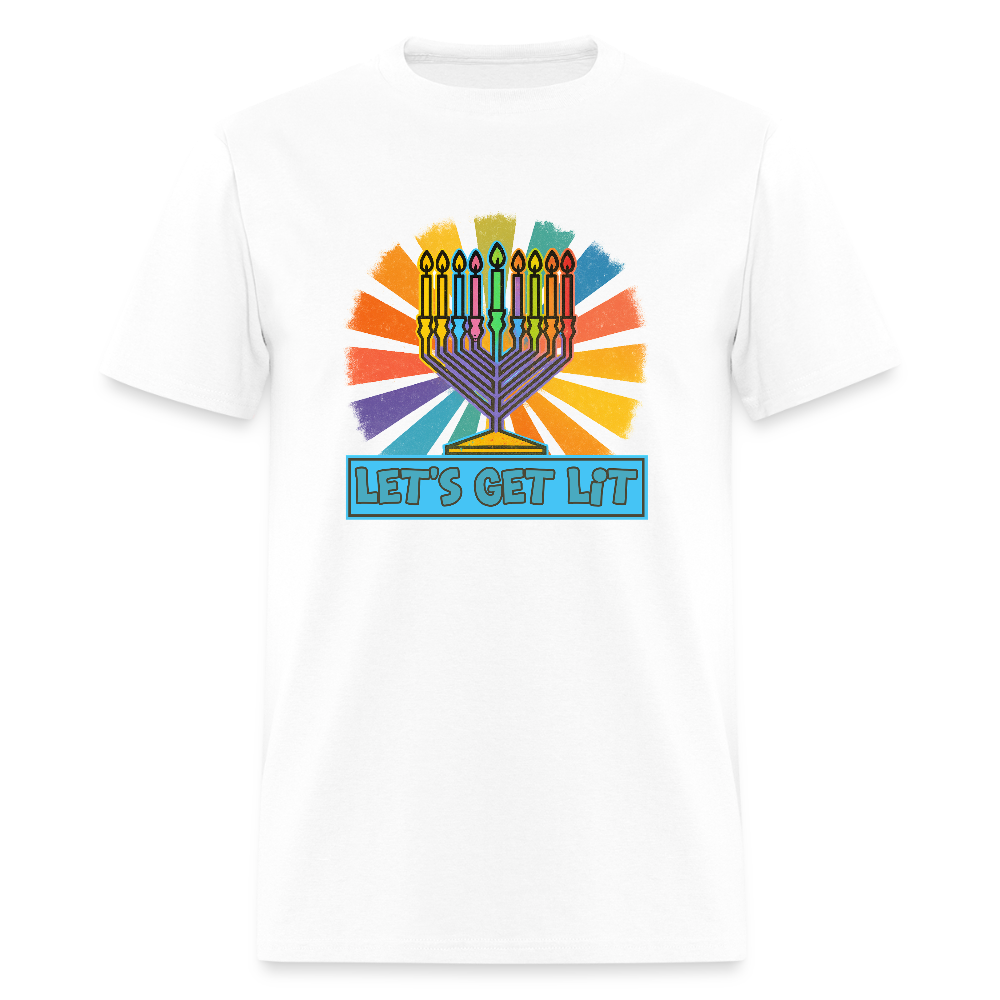 Radiant Retro Let's Get Lit Menorah Men's T-Shirt | GILDAN 5000 - white