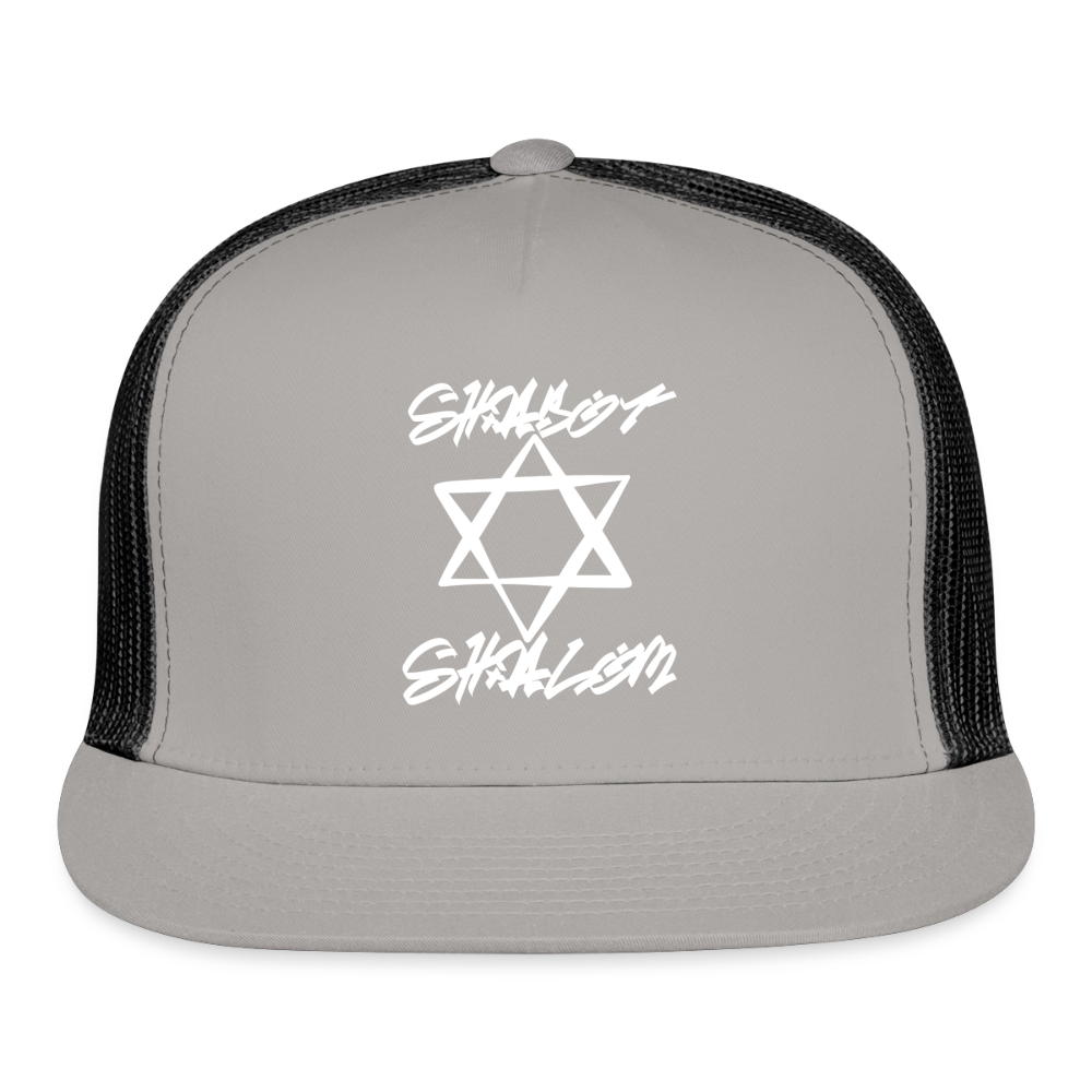 Shabbat Shalom Graffiti Light Star Trucker Hat - gray/black