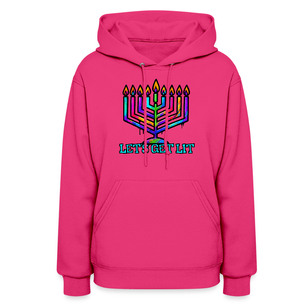 Let's Get Lit Chabad Menorah Women's Hoodie - fuchsia
