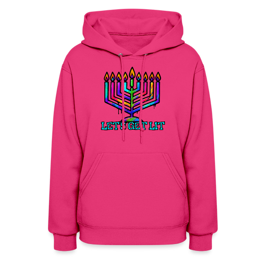 Let's Get Lit Chabad Menorah Women's Hoodie - fuchsia