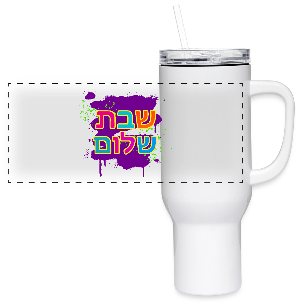 Shabbat Shalom Neon Pop 40 oz Travel Tumbler - white