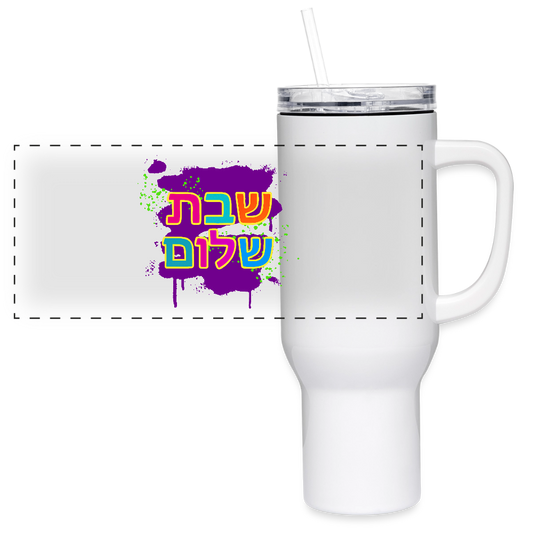 Shabbat Shalom Neon Pop 40 oz Travel Tumbler - white