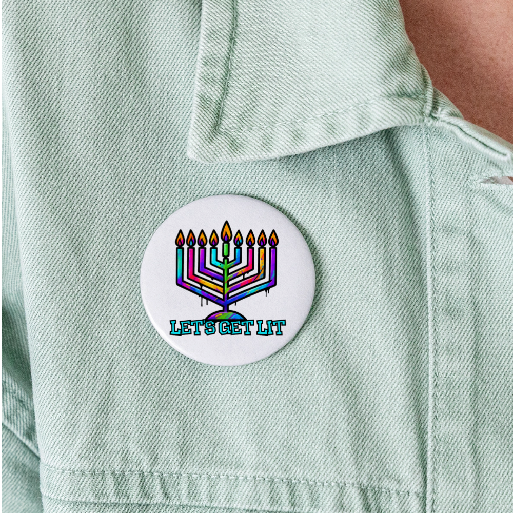 Let’s Get Lit Chabad Menorah Buttons large 2.2'' (5-pack) - white