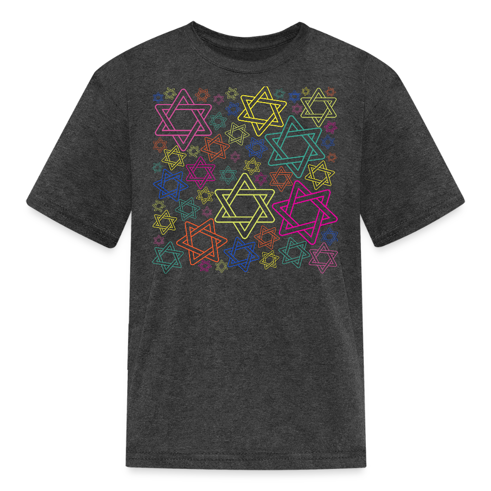 Neon Star of David Festival Kids' T-Shirt - heather black