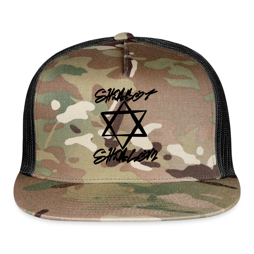 Shabbat Shalom Graffiti Star Trucker Hat - MultiCam\black