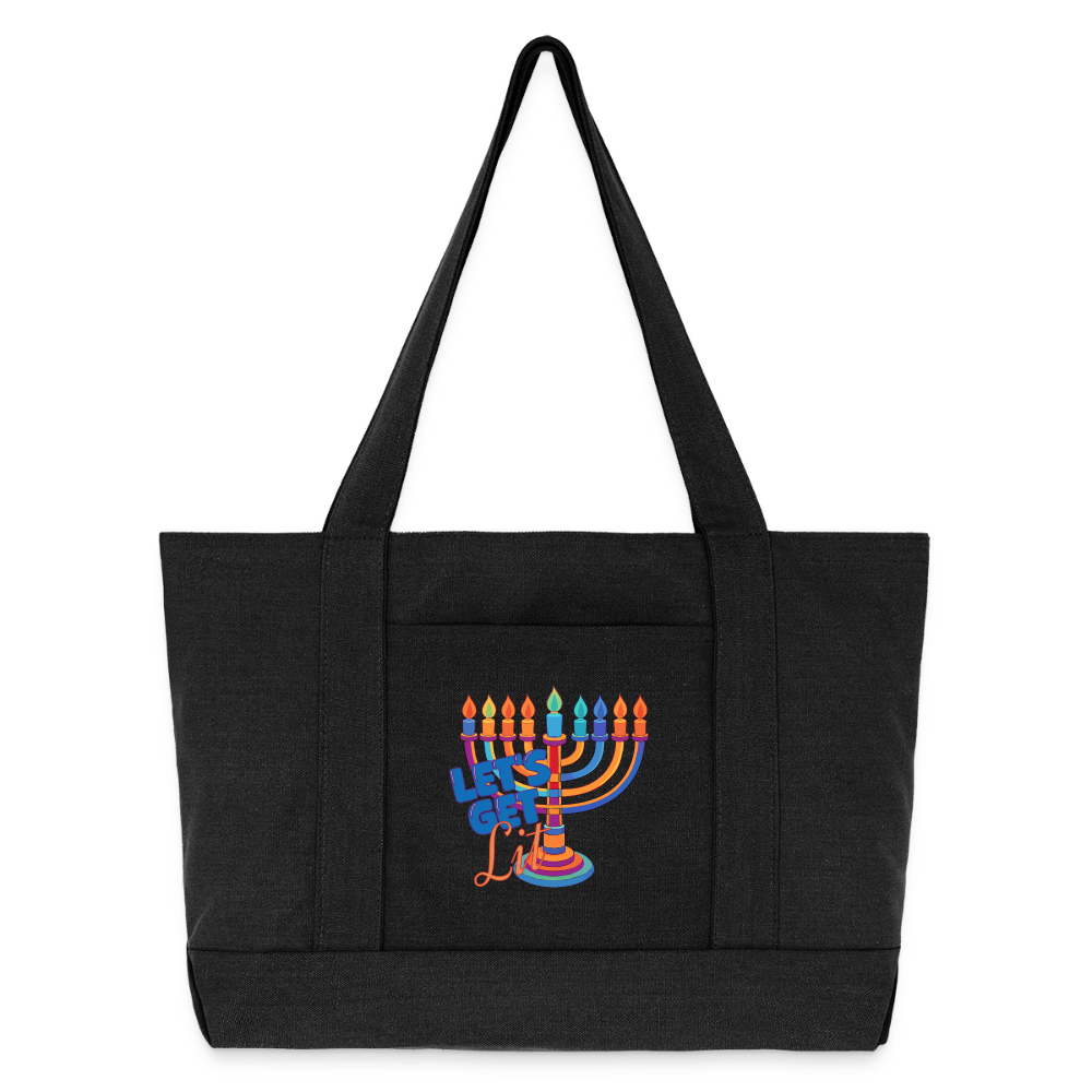 Let’s Get Lit Menorah Cotton Pigment Dyed Tote Bag - washed black