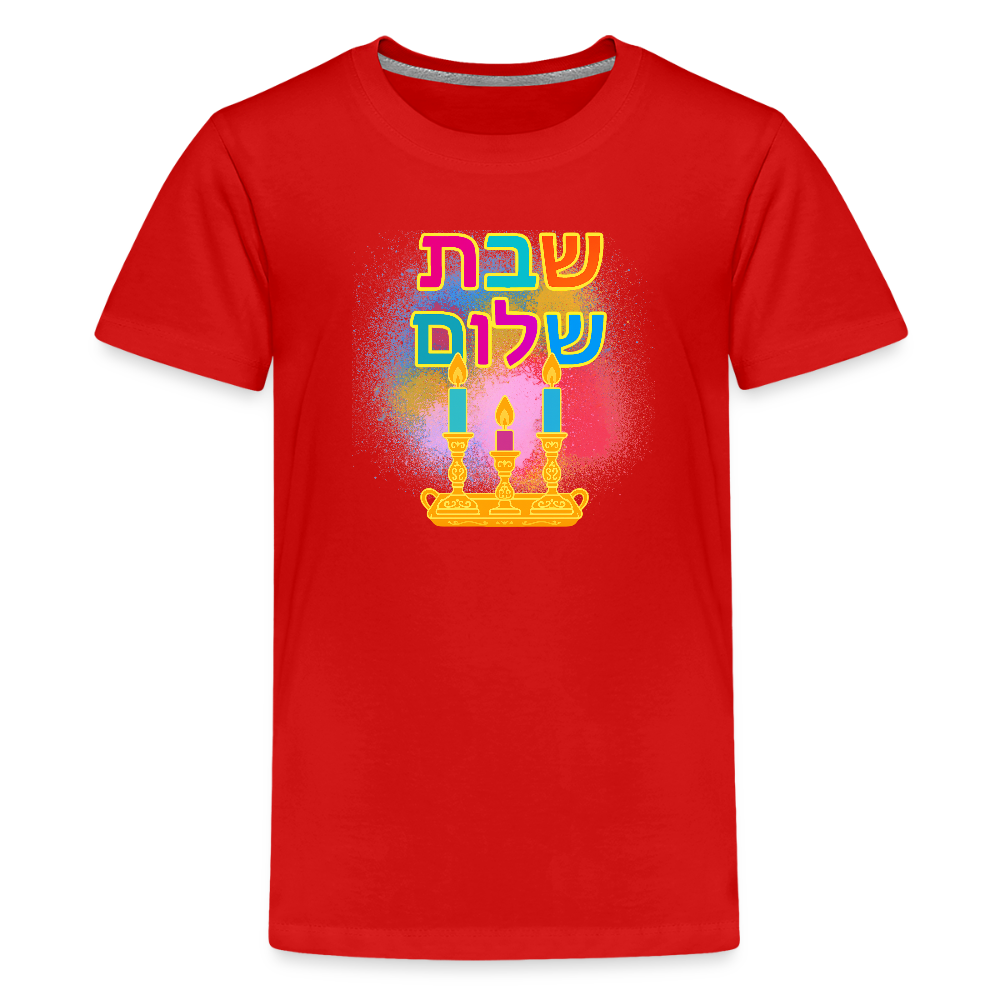 Shabbat Shalom Neon Hebrew Art Kids' Premium T-Shirt - red