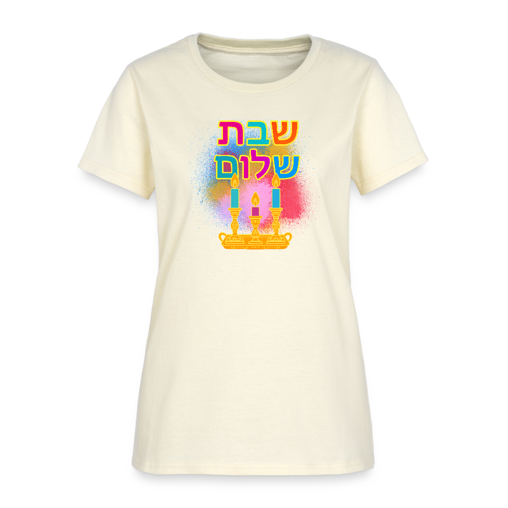 Shabbat Shalom Neon Hebrew Art Women's T-Shirt - off white