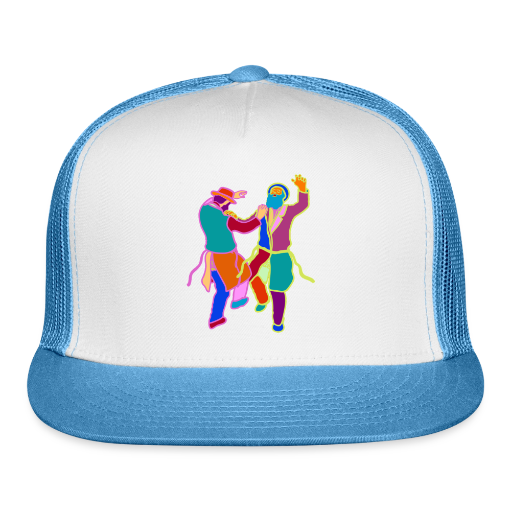 Colorful Dancing Rabbis Trucker Hat - white/blue