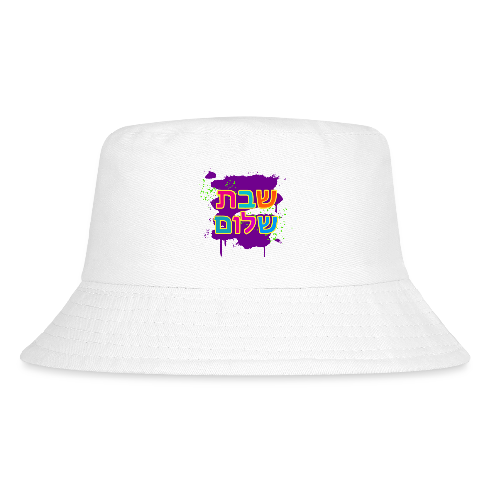 Shabbat Shalom Neon Pop Kid's Bucket Hat - white