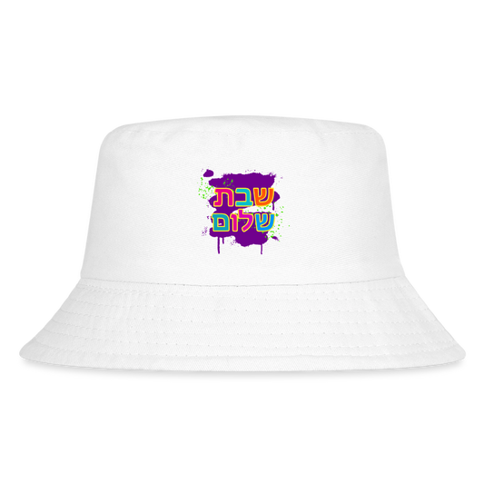 Shabbat Shalom Neon Pop Kid's Bucket Hat - white