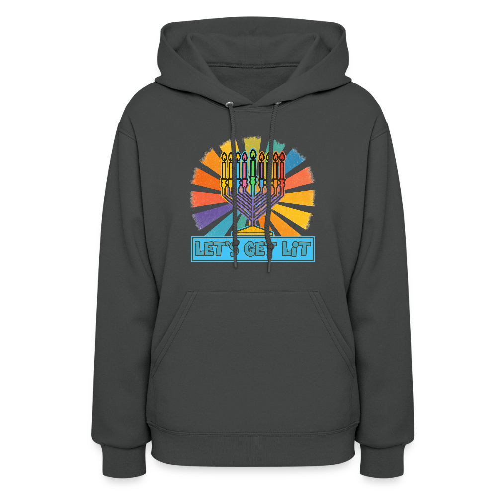 Radiant Retro Let's Get Lit Menorah Women's Hoodie - asphalt