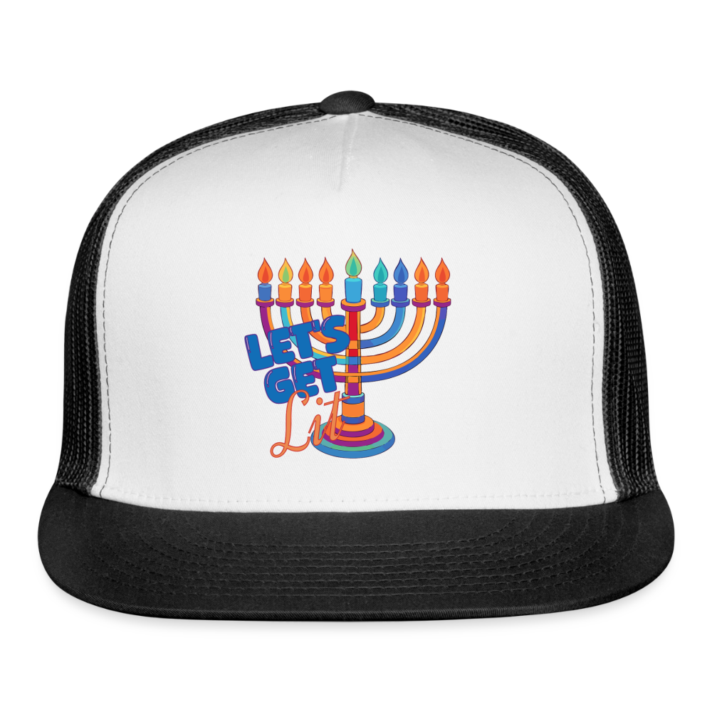Let’s Get Lit Menorah Trucker Hat - white/black
