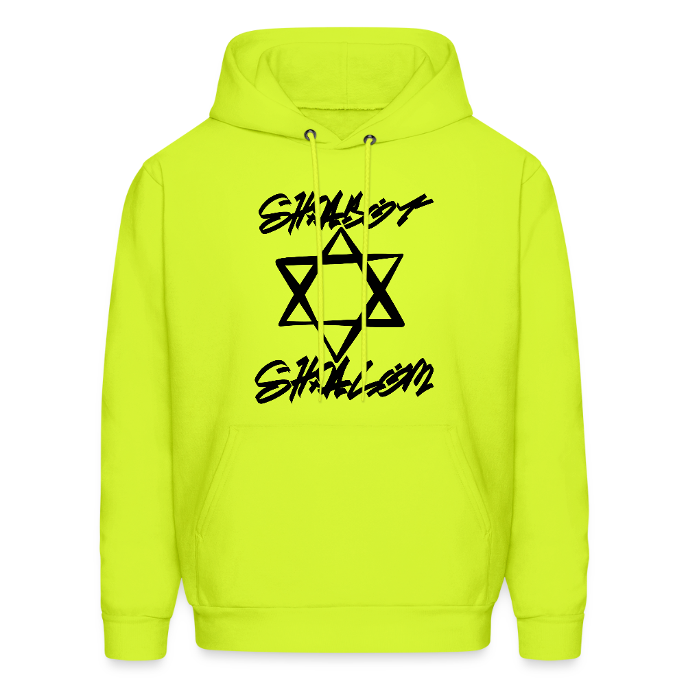 Shabbat Shalom Graffiti Star Men's Hoodie - safety green