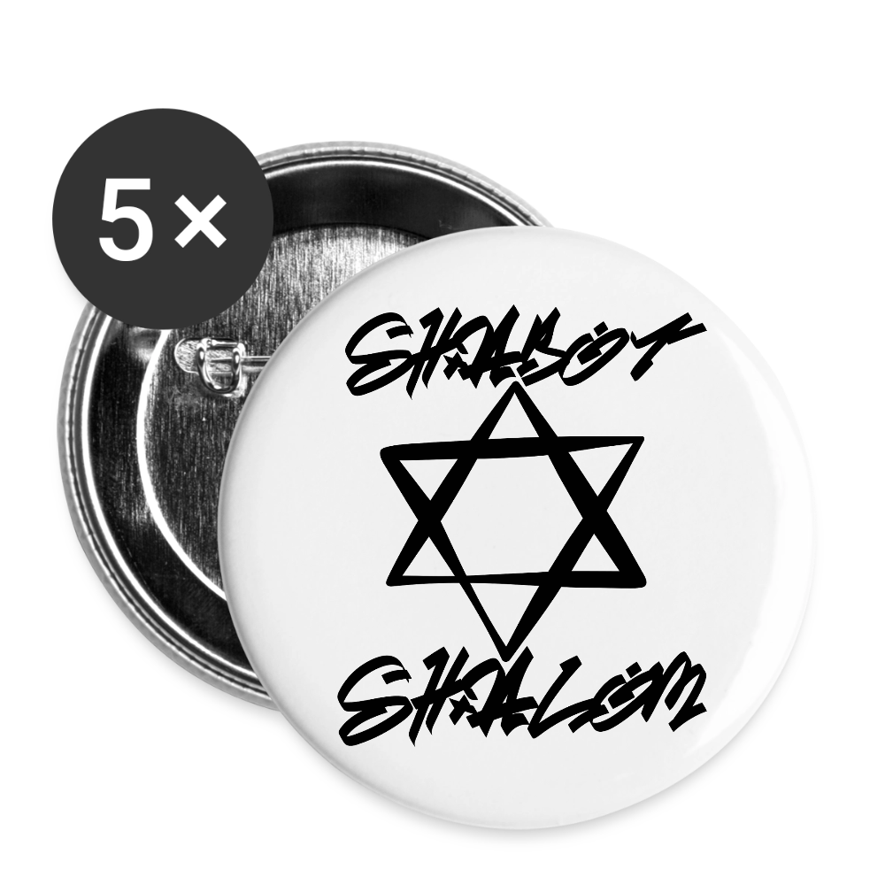 Shabbat Shalom Graffiti Star Buttons large 2.2'' (5-pack) - white