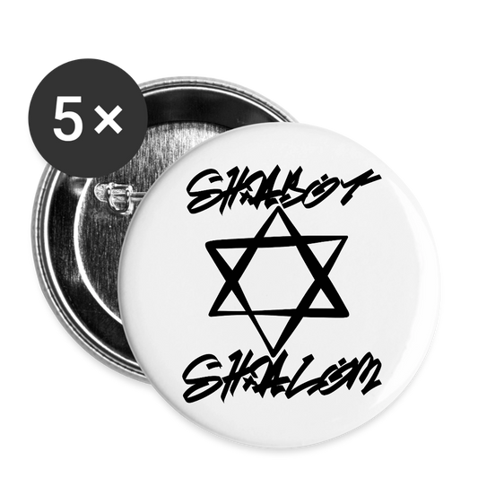 Shabbat Shalom Graffiti Star Buttons large 2.2'' (5-pack) - white