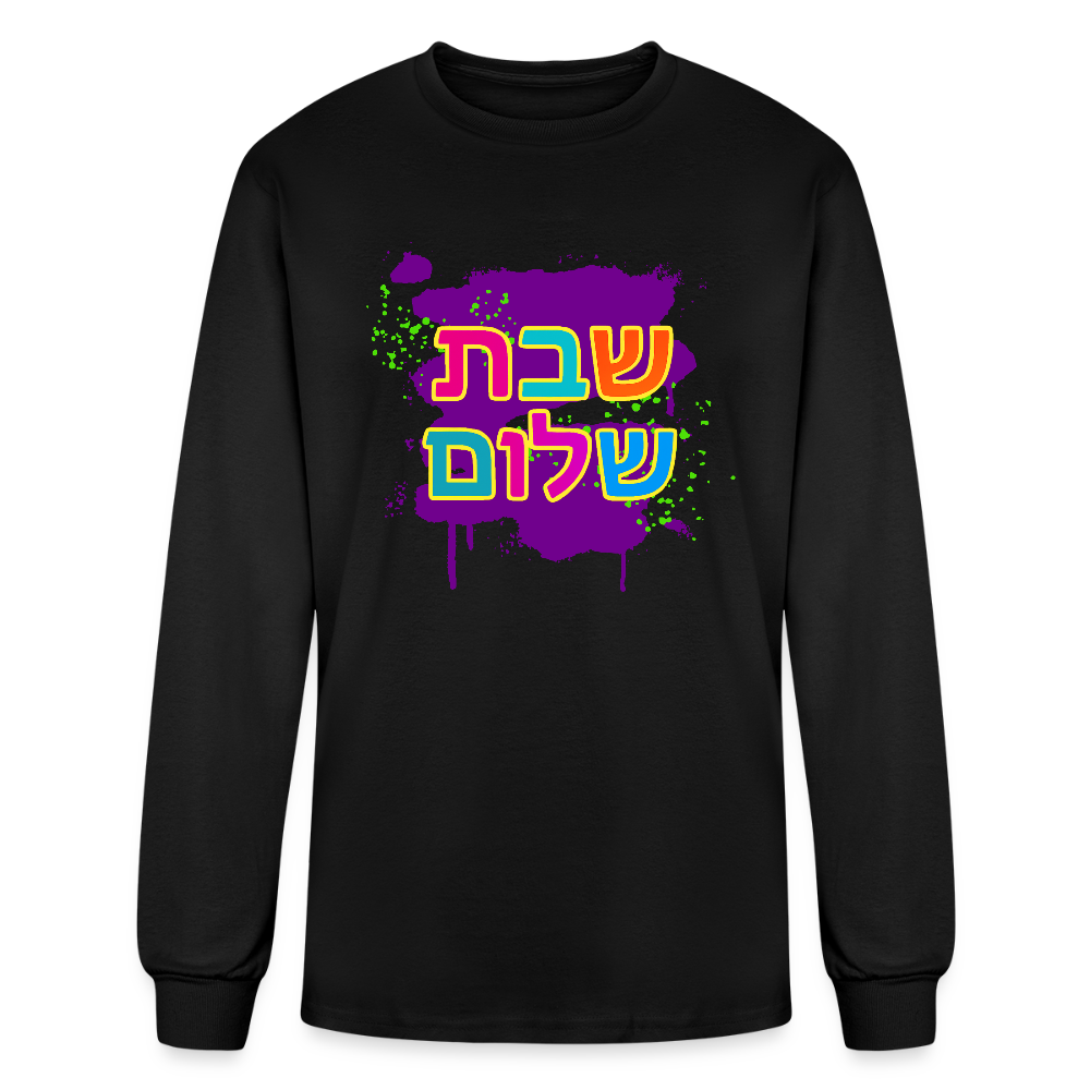 Shabbat Shalom Neon Pop Men's Long Sleeve T-Shirt - black