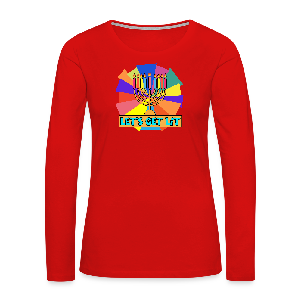 Glow & Get Lit Chanukah Menorah Women's Premium Long Sleeve T-Shirt - red