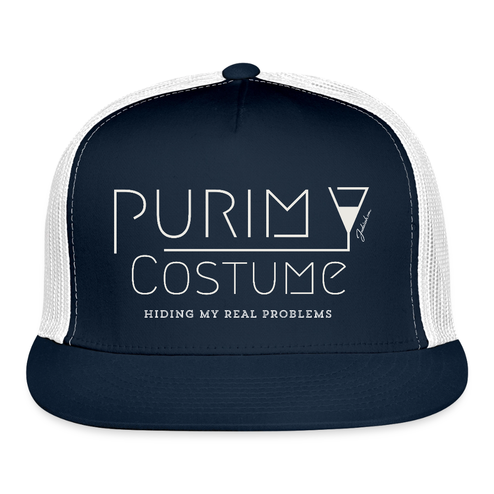 Purim Costume Trucker Hat - navy/white