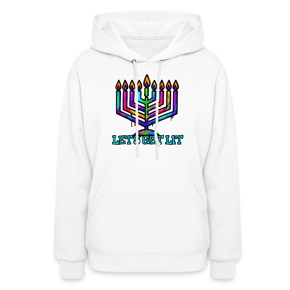 Let's Get Lit Chabad Menorah Women's Hoodie - white
