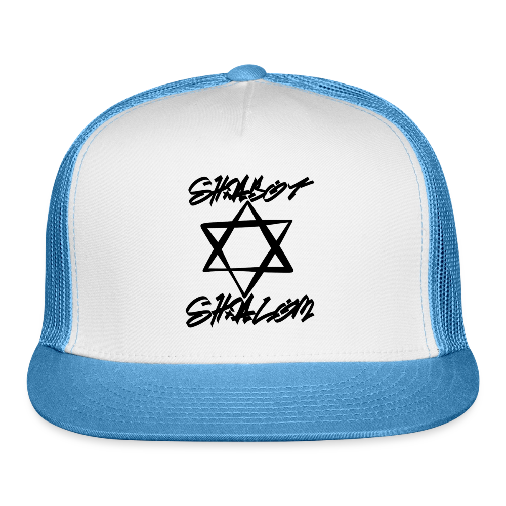 Shabbat Shalom Graffiti Star Trucker Hat - white/blue