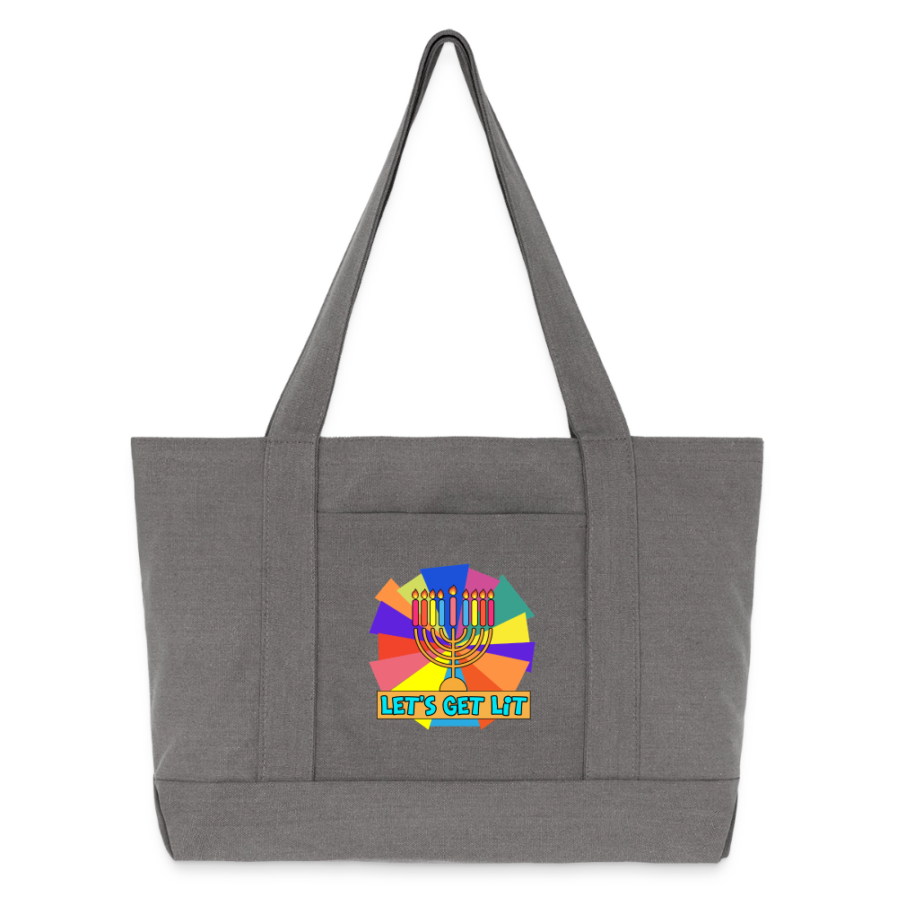 Glow & Get Lit Chanukah Menorah Cotton Pigment Dyed Tote Bag - charcoal grey