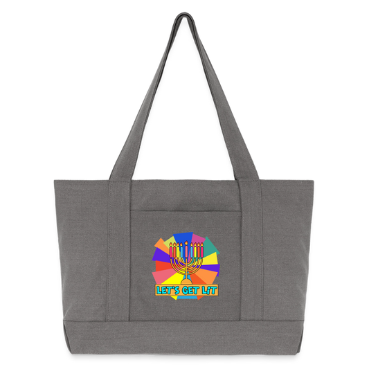 Glow & Get Lit Chanukah Menorah Cotton Pigment Dyed Tote Bag - charcoal grey