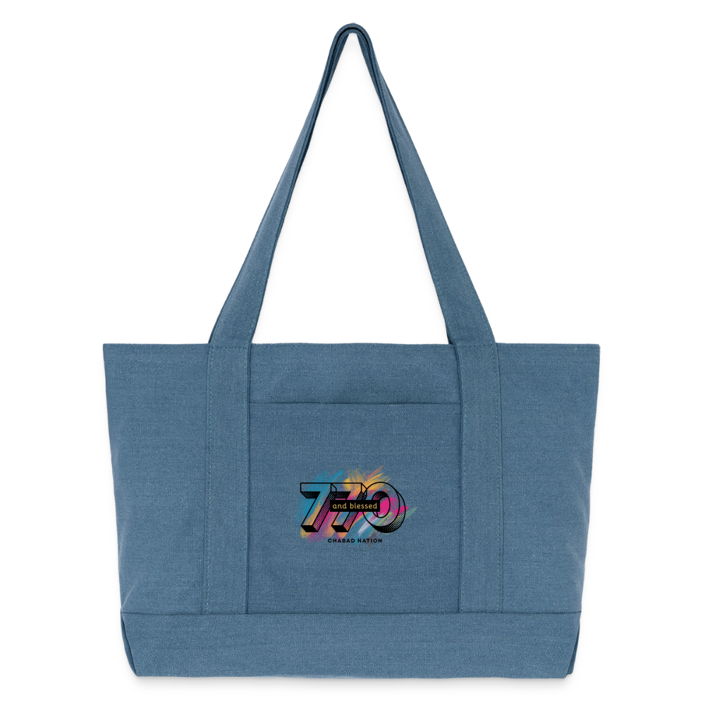770 And Blessed  Cotton Pigment Dyed Tote Bag - denim