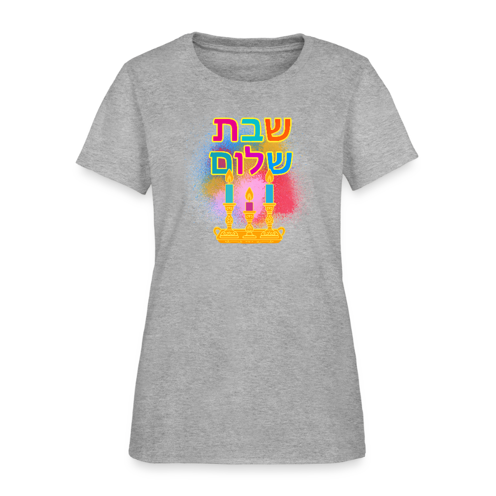 Shabbat Shalom Neon Hebrew Art Women's T-Shirt - heather gray