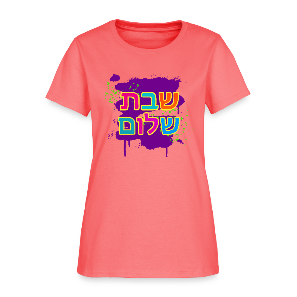 Shabbat Shalom Neon Pop Women's T-Shirt - coral