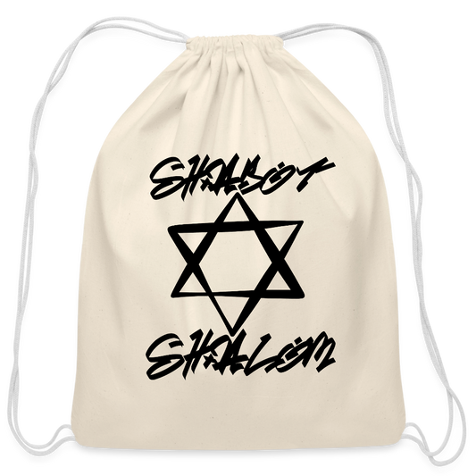 Shabbat Shalom Graffiti Star Cotton Drawstring Bag - natural