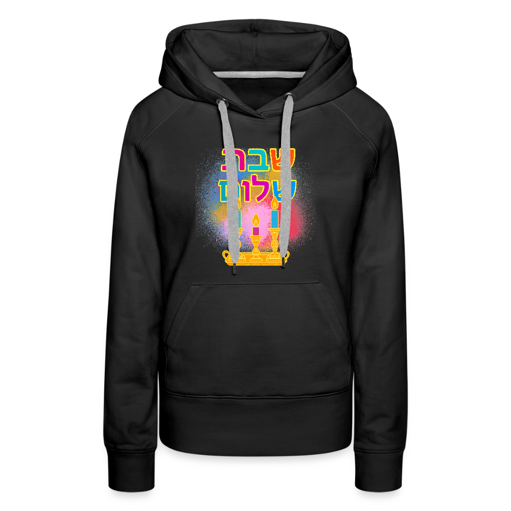 Shabbat Shalom Neon Hebrew Art Women’s Premium Hoodie - black