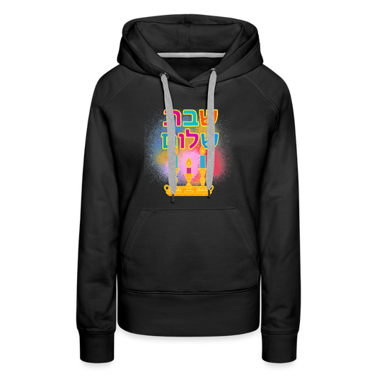 Shabbat Shalom Neon Hebrew Art Women’s Premium Hoodie - black