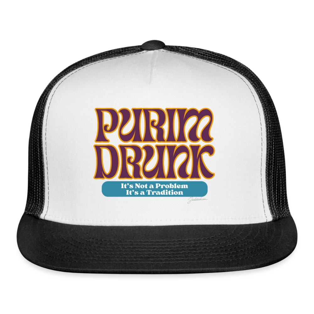 Purim Drunk Trucker Hat - white/black