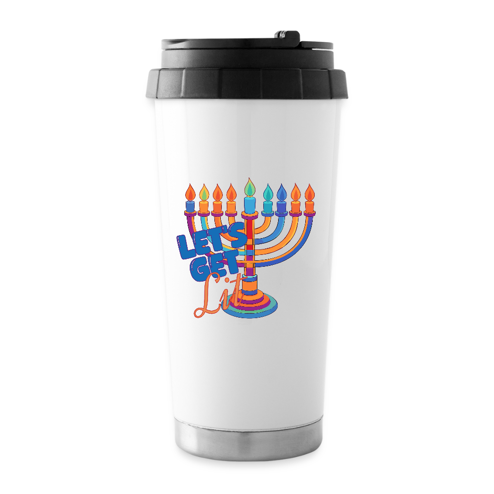 Let’s Get Lit Menorah 16 oz Travel Mug - white