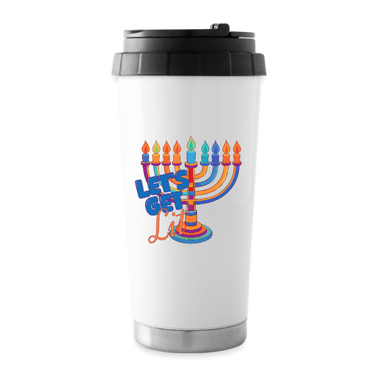 Let’s Get Lit Menorah 16 oz Travel Mug - white
