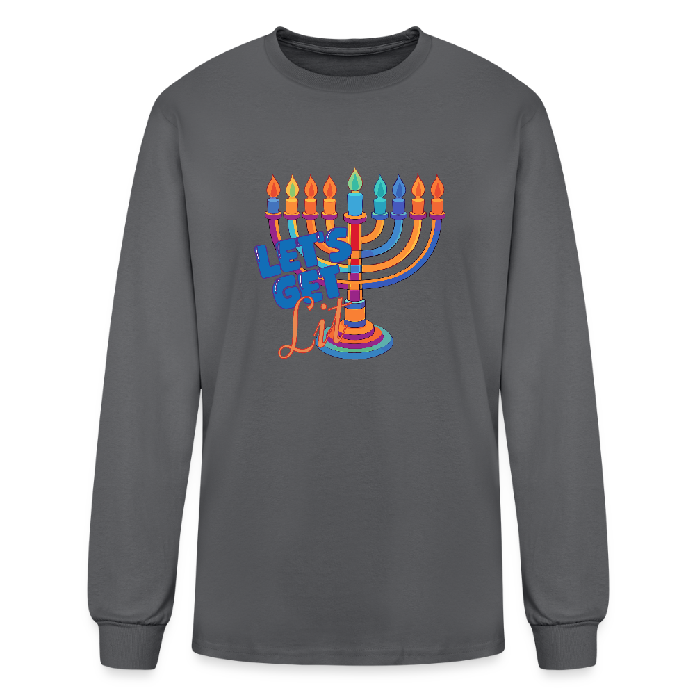 Let's Get Lit Menorah Men's Long Sleeve T-Shirt - charcoal