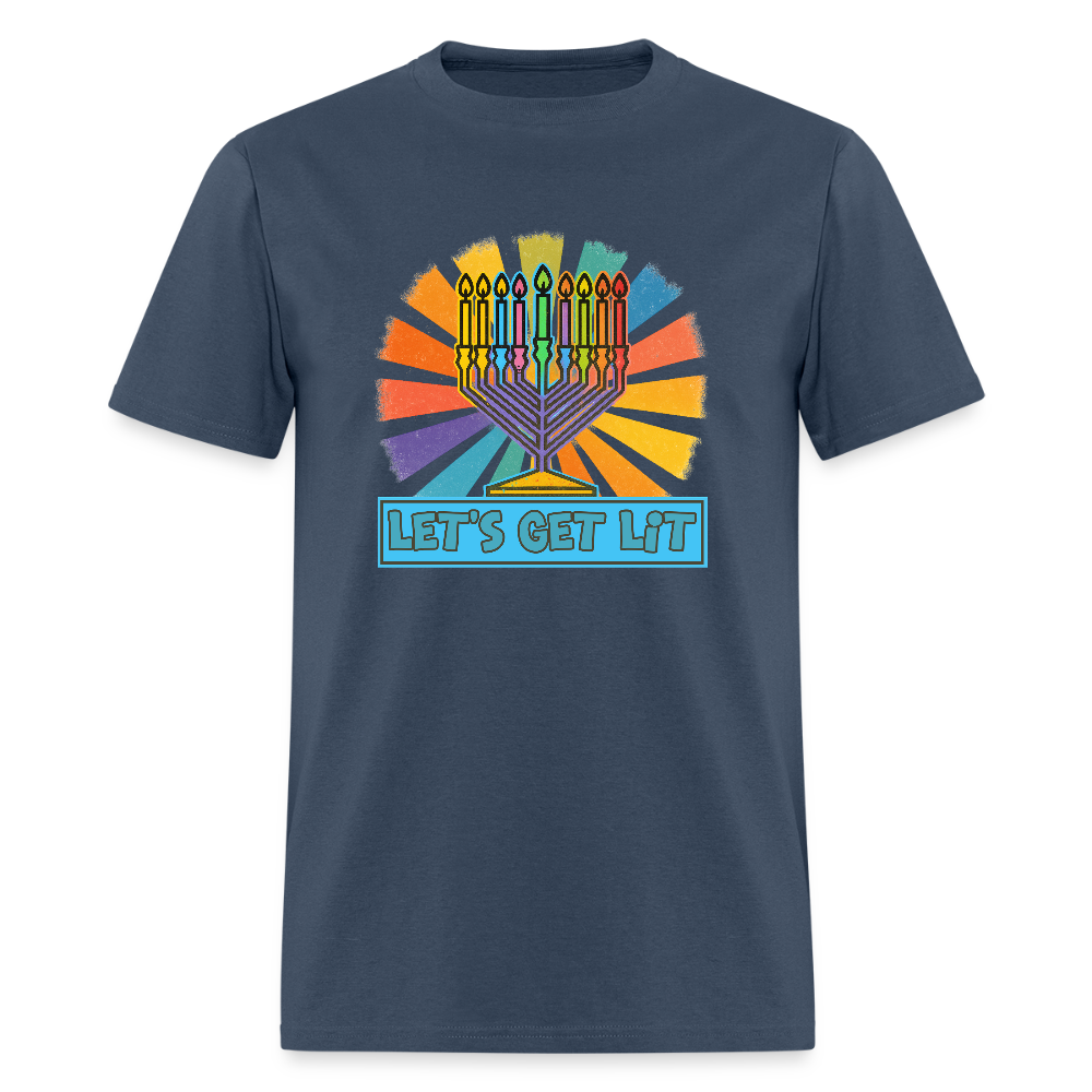 Radiant Retro Let's Get Lit Menorah Men's T-Shirt | GILDAN 5000 -  blue dusk