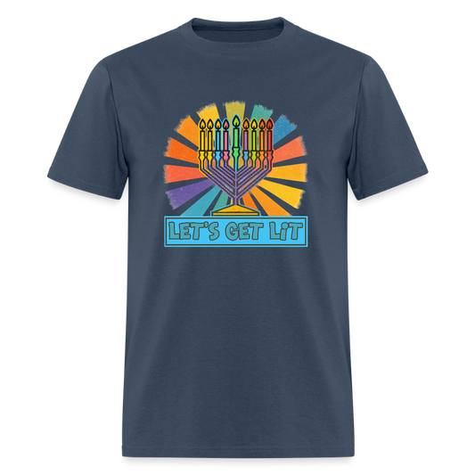 Radiant Retro Let's Get Lit Menorah Men's T-Shirt | GILDAN 5000 -  blue dusk